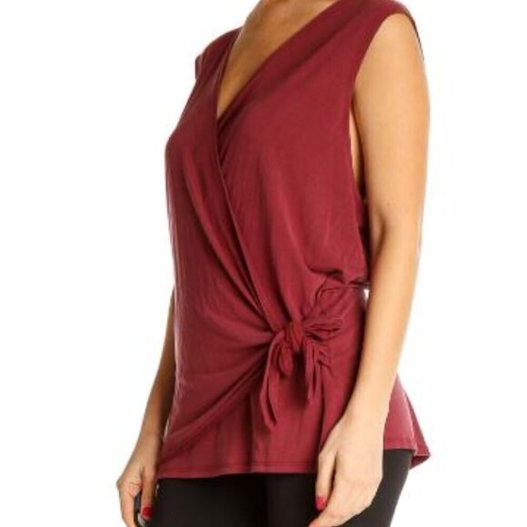LOFT Sleeveless Knotted Wrap Top Burgandy Size Small EUC - Picture 4 of 7